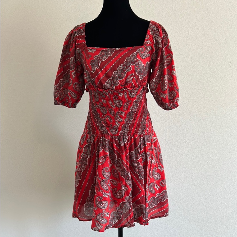 Red Paisley Smocked Dress